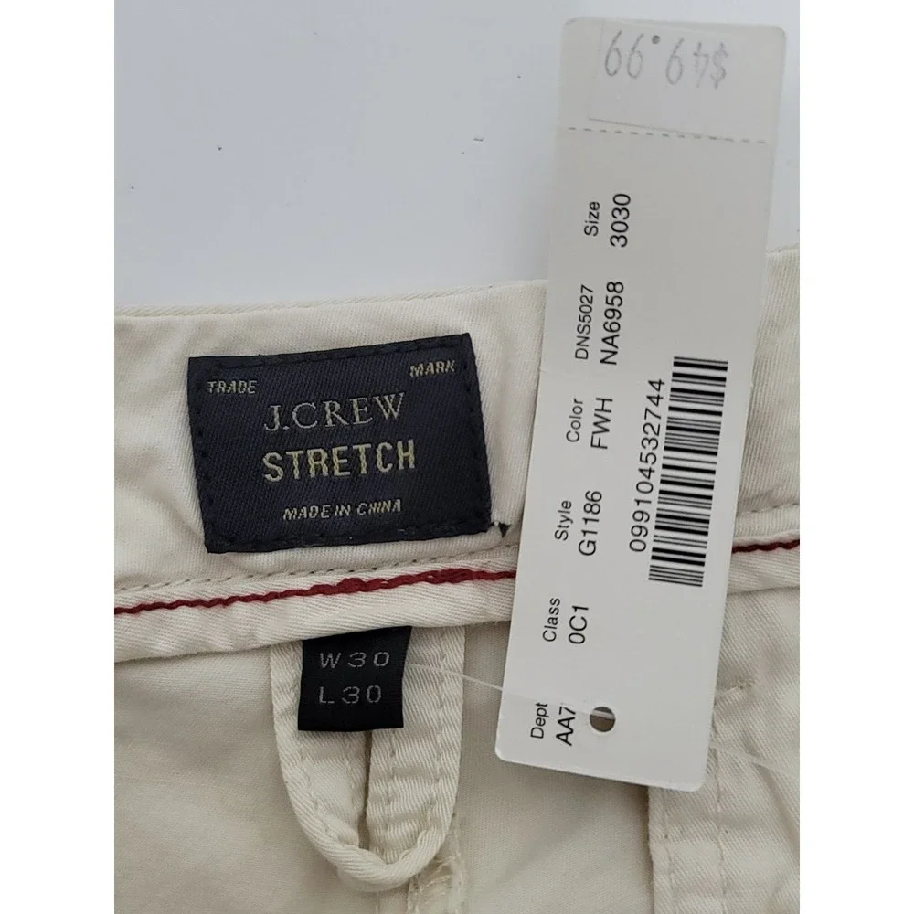 J. Crew Pants Mens 30X30 Light Cream 484 Slim Tech Performance Stretch Golf NEW